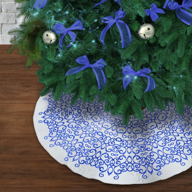 ELEGANT WHITE AND BLUE CHRISTMAS DAMASK CLASSY JULGRANSMATTA BORSTAD POLYESTER (Skapare uppladdad)