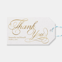 Elegant White and Faux Gold Calligraphy Thank You Presentetikett