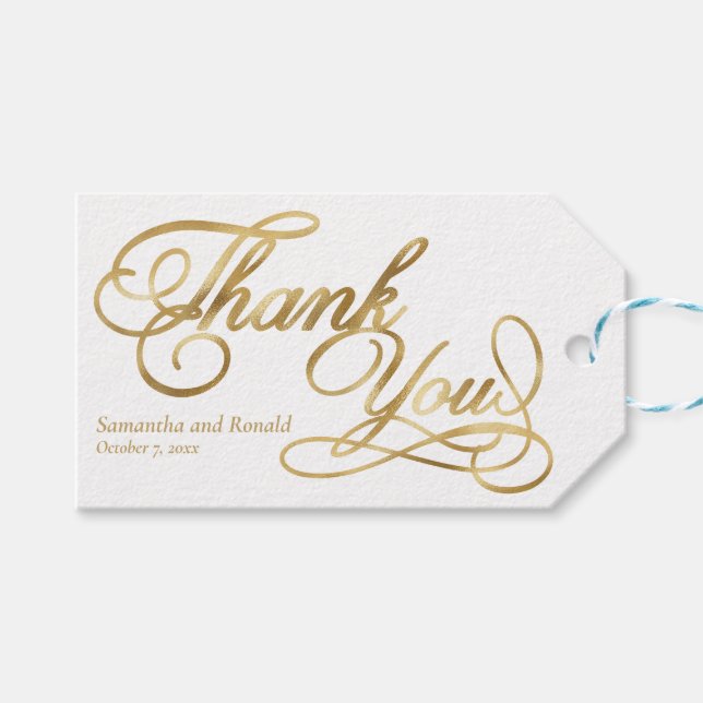 Elegant White and Faux Gold Calligraphy Thank You Presentetikett (Framsidan (Horisontell))