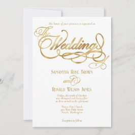 Elegant White and Faux Gold Calligraphy Wedding Inbjudningar