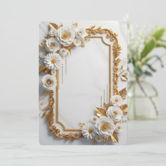 Elegant White and Gold Floral Frame Inbjudningar