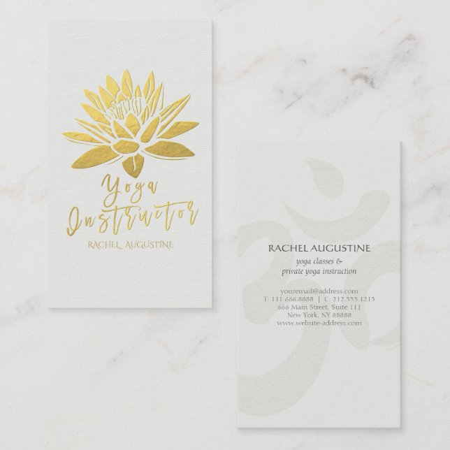 Elegant White and Gold Foil Lotus Yoga Instructor Visitkort (Fram/baksida)