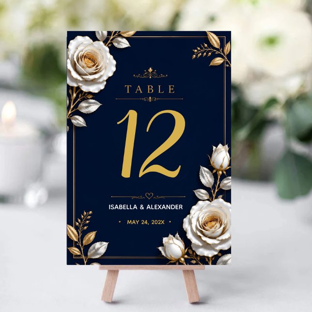 Elegant White and Gold Rose on Navy Blue  Bordsnummer (Skapare uppladdad)