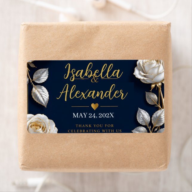Elegant White and Gold Rose on Navy Blue  Fraktsedel (Insitu)