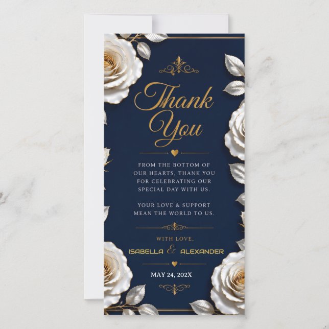 Elegant White and Gold Rose on Navy Blue  Tack Kort (Framsida)