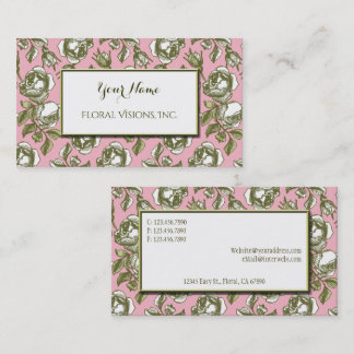 Elegant White and Gold Roses on Pink Custom Visitkort