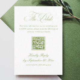 Elegant White and Green Wedding Details Qr Code Tilläggskort