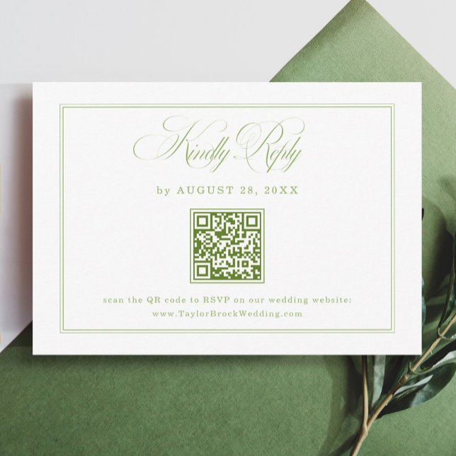 Elegant White and Green Wedding RSVP Qr Code  Tilläggskort (Skapare uppladdad)