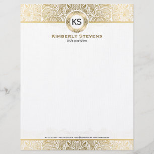 Elegant White and Guld Blommigt Paisley Brevhuvud