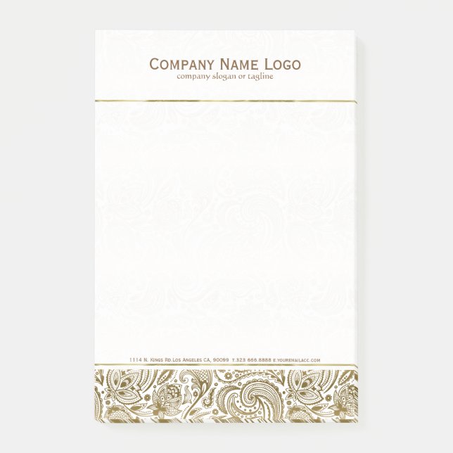Elegant White and Guld Blommigt Paisley Post-it Block (Framsida)