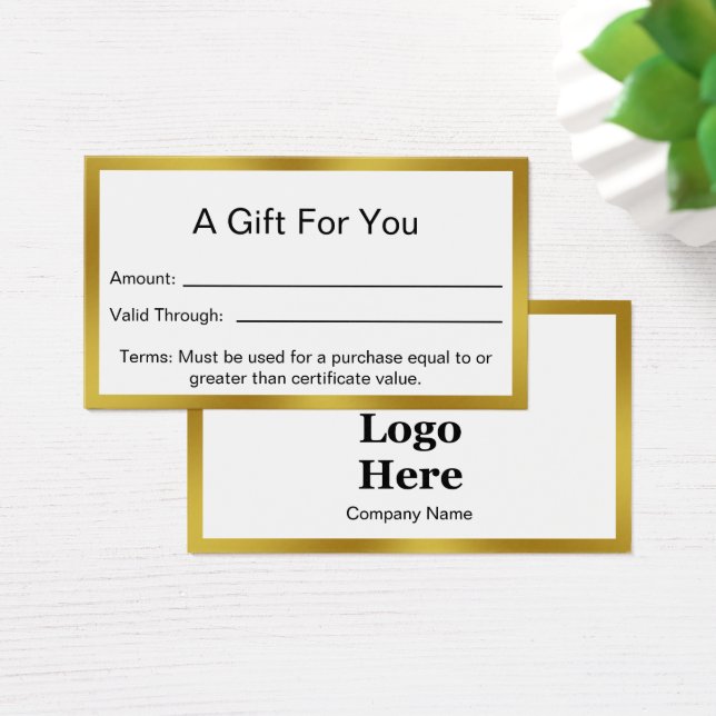 Elegant White and Guld Business Gift Certificate Visitkort (Skivbord)