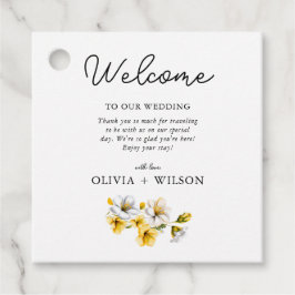Elegant White and Gult Blommigt Bröllop Välkommen Gåvor Etiketter