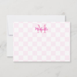 Elegant White and Pink Checkerboard Personalized  Anteckningskort
