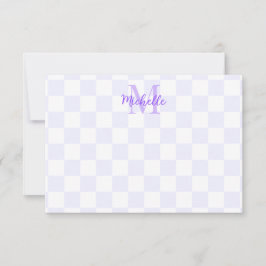 Elegant White and Purple Checkerboard Personalized Anteckningskort
