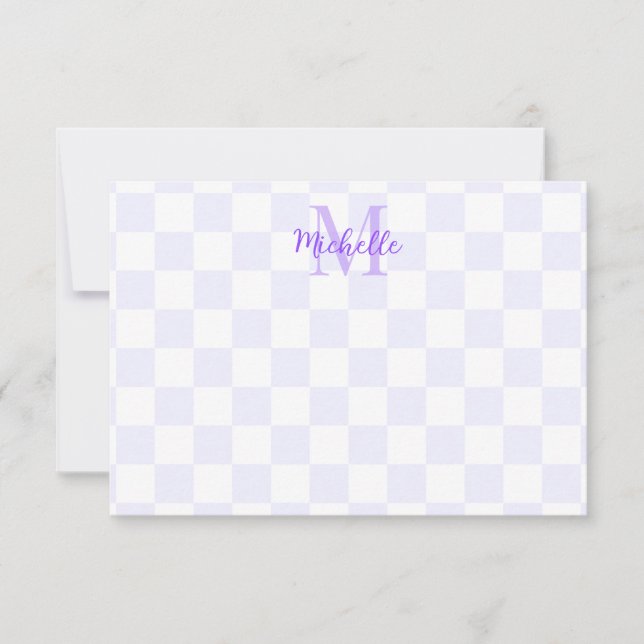 Elegant White and Purple Checkerboard Personalized Anteckningskort (Framsida)