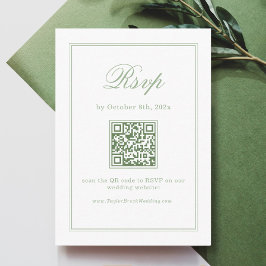 Elegant White and Sage Green Wedding RSVP Qr Code Tilläggskort