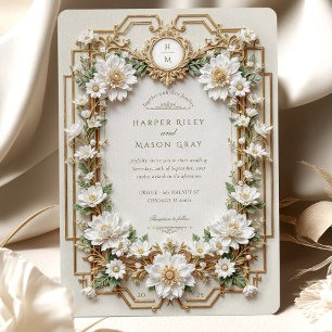 Elegant White Anemones med Faux Guld Inbjudningar