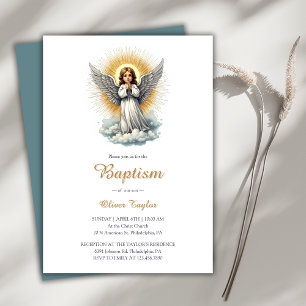 Elegant White Angel Religiösa Christian Baptism Inbjudningar