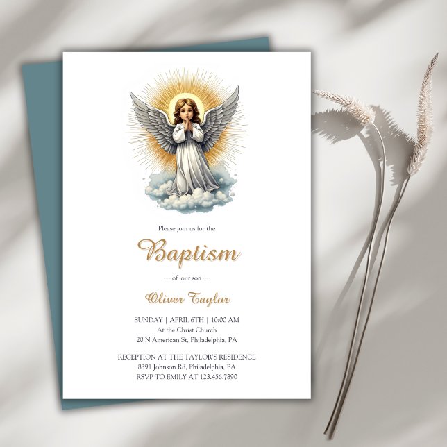 Elegant White Angel Religiösa Christian Baptism Inbjudningar (Elegant White Angel Religious Christian Baptism Invitation)