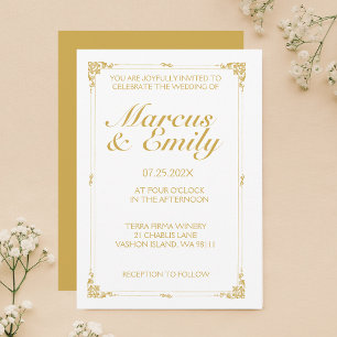 Elegant White & Antique Guld Ram Inbjudningar