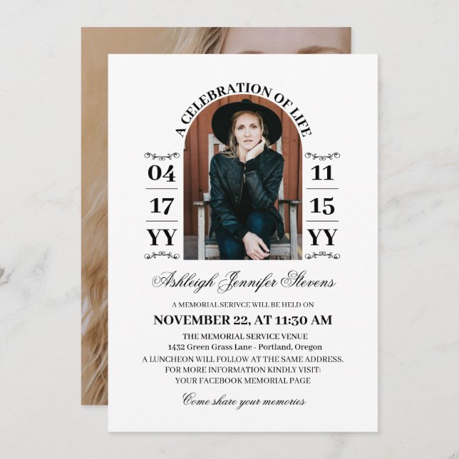 Elegant White Arch Photo A Firande of Life Inbjudningar (Fram/baksida)