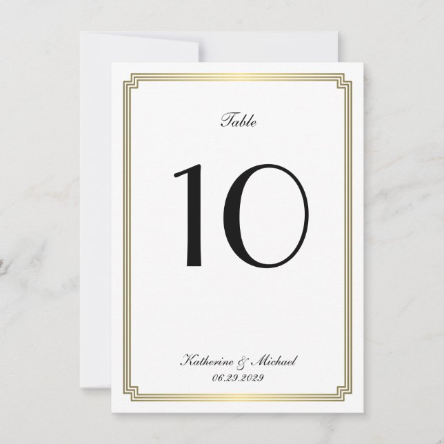 Elegant White Art Deco Wedding Table Number Inbjudningar (Framsida)