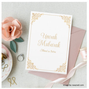 Elegant White Baroque Umrah Mubarak Hälsning Kort