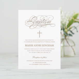 Elegant White Beige Calligraphy Baptism Inbjudningar
