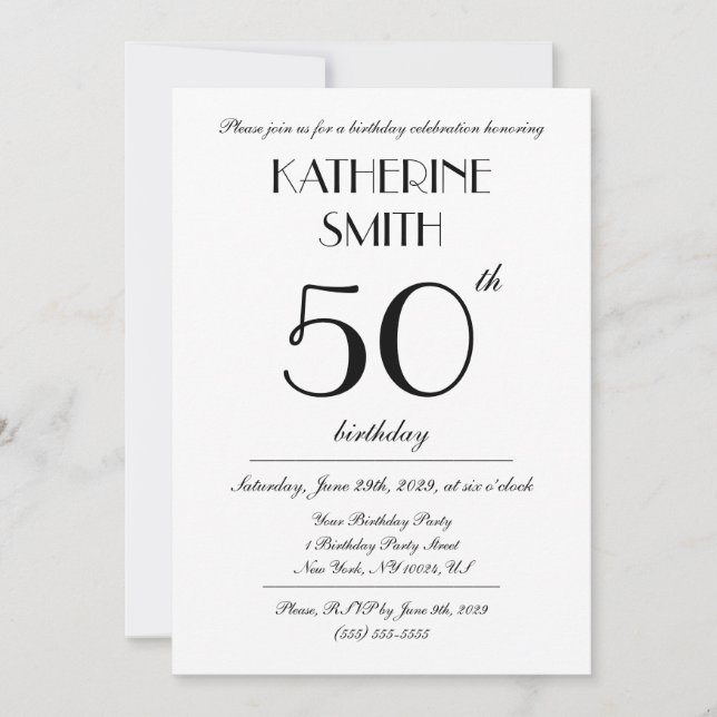 Elegant White Birthday Party Invitations Inbjudningar (Framsida)
