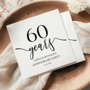 Elegant White Black 60:e Bröllop-årsdagen Pappersservett