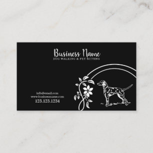 Elegant White & Black Dalmatian Blommigt Dog Walke Visitkort
