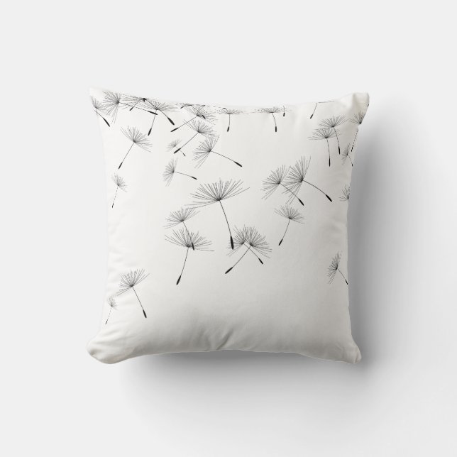 ELEGANT WHITE BLACK FALLING DANDELION CUSHION KUDDE (Framsida)