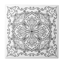 Elegant White Black Flowers Butterfly Decorative Kakelplatta