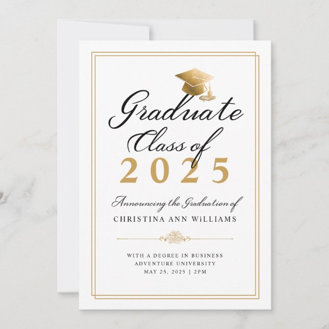Elegant White Black Guld Script College Graduation Meddelande (Framsida)