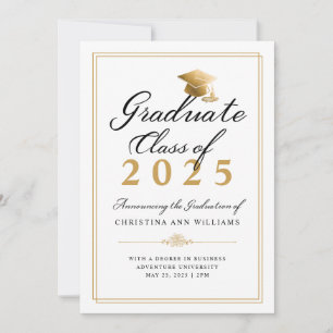 Elegant White Black Guld Script College Graduation Meddelande