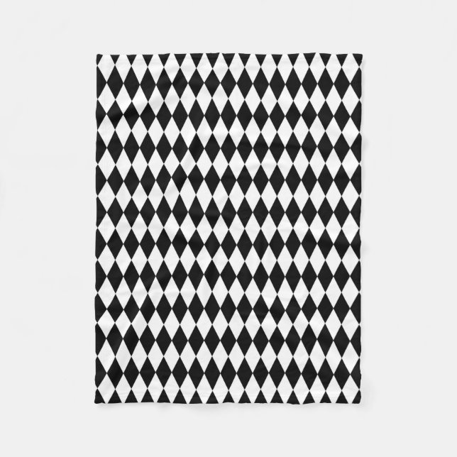 Elegant White Black Harlequin Geometric Rhombuss Fleecefilt (Framsidan)
