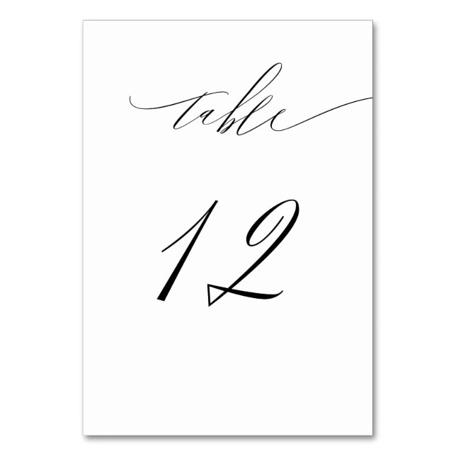 Elegant White Black Modern Script 12 Bröllop Bordsnummer (Framsidan)