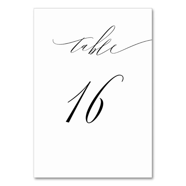 Elegant White Black Modern Script 16 Bröllop Bordsnummer (Framsidan)