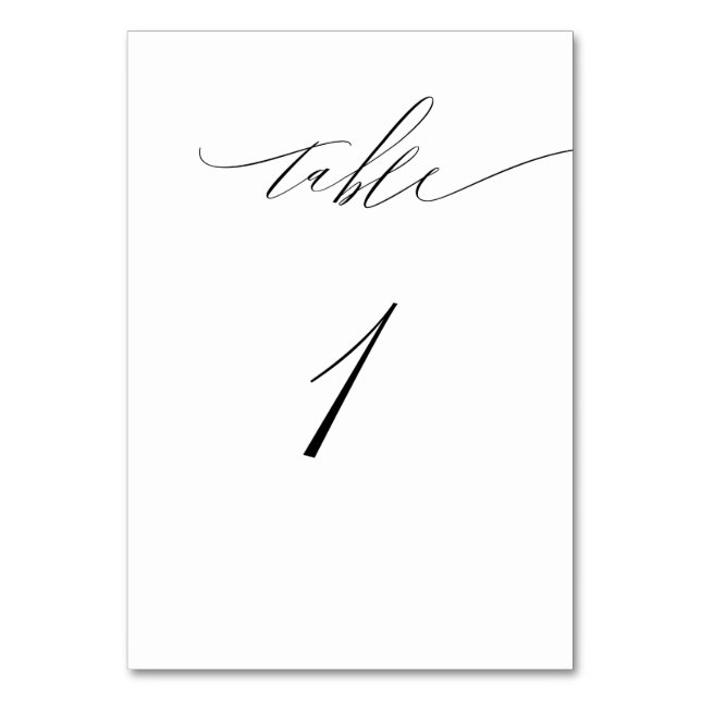 Elegant White Black Modern Script 1 Bröllop Bordsnummer (Framsidan)