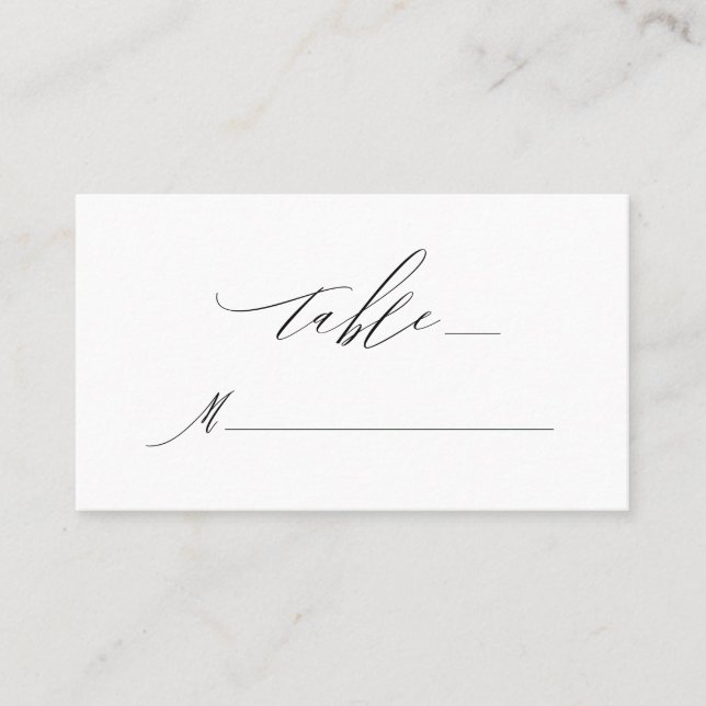 Elegant White Black Modern Script Monogram Bröllop Placeringskort (Framsida)