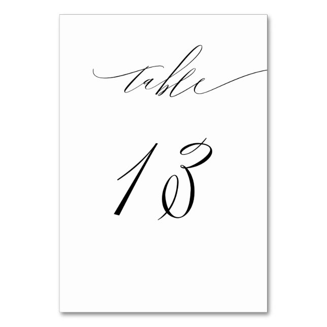 Elegant White Black Modern Script nr 13 Bröllop Bordsnummer (Framsidan)
