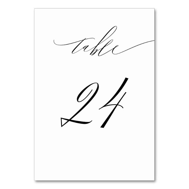 Elegant White Black Modern Script nr 24 Bröllop Bordsnummer (Framsidan)