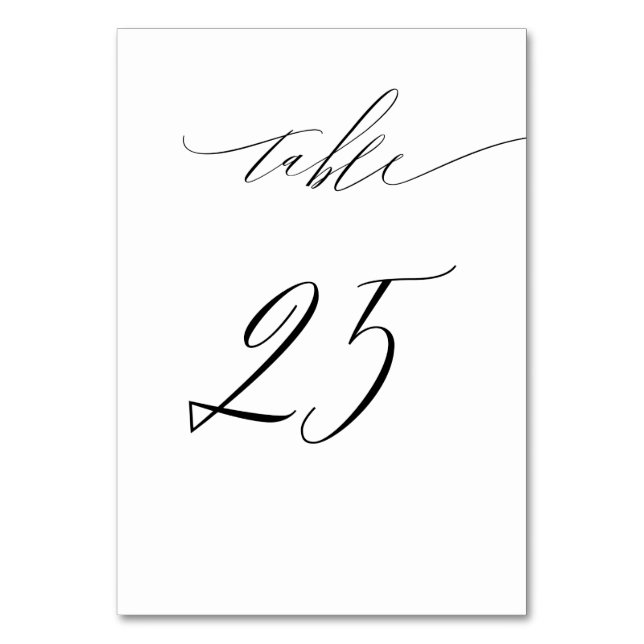 Elegant White Black Modern Script nr 25 Bröllop Bordsnummer (Framsidan)