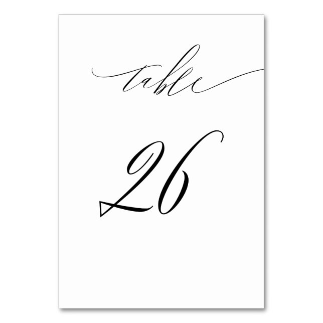 Elegant White Black Modern Script nr 26 Bröllop Bordsnummer (Framsidan)