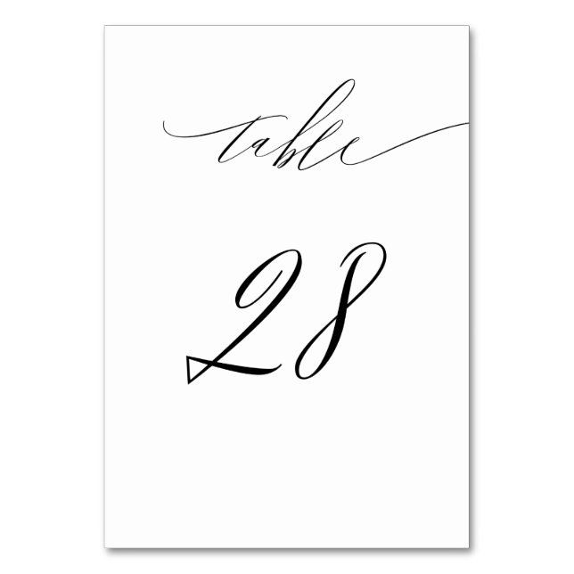 Elegant White Black Modern Script nr 28 Bröllop Bordsnummer (Framsidan)