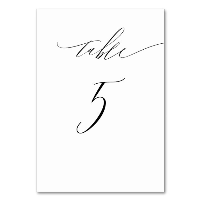 Elegant White Black Modern Script nr 5 Bröllop Bordsnummer (Framsidan)