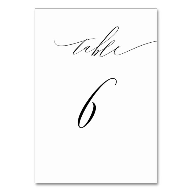 Elegant White Black Modern Script nr 6 Bröllop Bordsnummer (Framsidan)