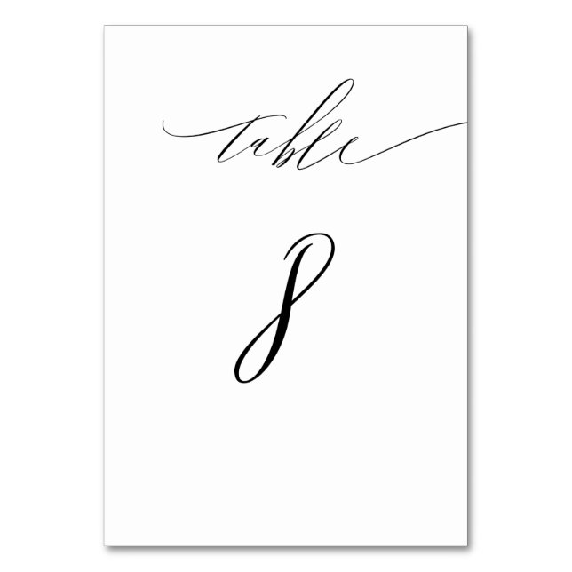 Elegant White Black Modern Script nr 8 Bröllop Bordsnummer (Framsidan)