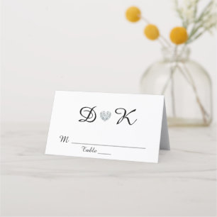Elegant White Black Monogram Heart Bröllop Placeringskort