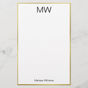 Elegant White Black och Guld Gräns Namn Monogram Brevpapper